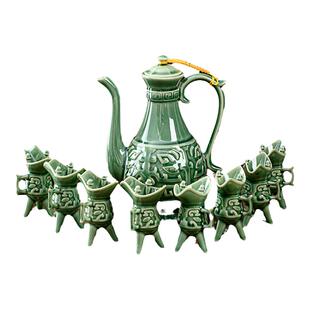 爵杯陶瓷白酒杯高脚杯古代酒盅酒具套装仿古酒壶分酒器小酒杯酒樽