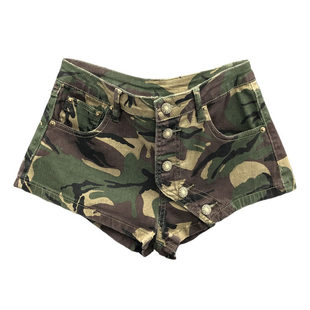 美式迷彩复工做旧低腰牛仔短裤女26春新款辣妹单排扣百搭阔腿热裤