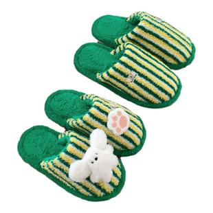 细细条 买一送一情侣毛毛鞋可爱趣味小兔爪子条纹男女月子鞋冬季