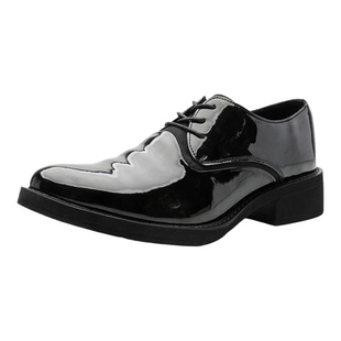 尖头漆皮德比鞋男款亮面褶皱翘头厚底巫师鞋商务正装通勤休闲皮鞋