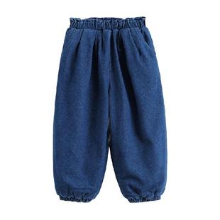 马克珍妮女童夹棉保暖牛仔裤儿童灯笼裤冬装新款裤子