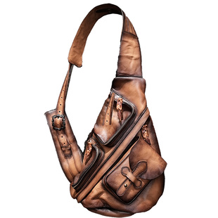 机车包牛皮斜跨包真皮复古男单肩三角型胸包可放徕卡莱卡相机定制