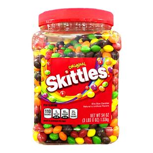 美国直邮 Skittles彩虹糖豆儿童糖果即食零食混合水果味糖 1.53kg