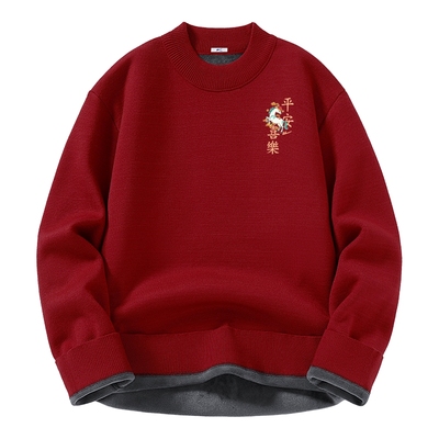 回力马年红色毛衣男款秋冬针织衫