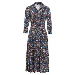 沐兰商场同款优雅小翻领减龄印花连衣裙2025年春季修身A字裙