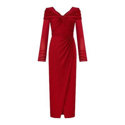 [重工金属针织]DVF2026早春新款鎏金红礼服宴会年会连衣裙DL4T004