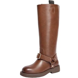 百丽厚底骑士靴女新款冬季显瘦高长靴加绒长筒西部靴子B2171DG4