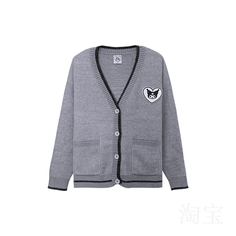 V领学院日系开衫针织库洛米刺绣