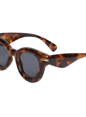 VINTAGETASTE 时髦仿板材玳瑁色粗框墨镜椭圆形uv400防晒太阳眼镜