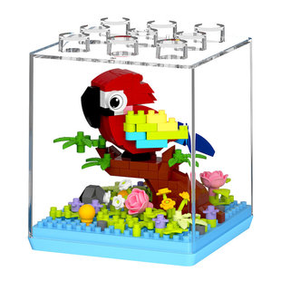 微颗粒拼装儿童益智组装金刚鹦鹉积木玩具动物鸟男孩拼图女孩礼物
