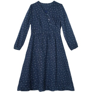 23QDC-060【淡城】前世今生复古复古文艺V领苎麻X型连衣裙