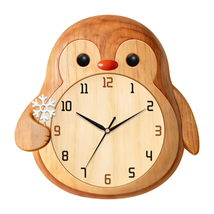 摇摆钟表挂钟客厅新款创意卡通家用时钟挂墙木纹免打孔静音石英钟