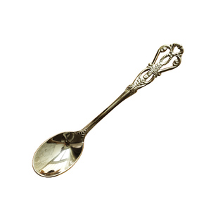 法式轻奢复古浮雕镀金304不锈钢搅拌咖啡勺子甜品叉ins杂货可爱女