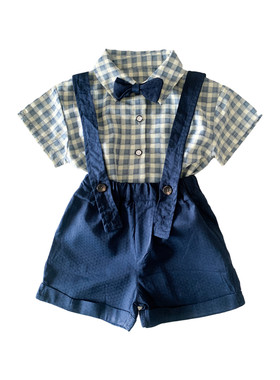 满月宝宝衣服夏季薄款婴儿套装2026夏装新款小少爷周岁服西装短袖