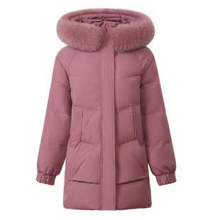 恒源祥彩羊中年妈妈装羽绒服女冬季中长款保暖中老年女士外套加厚