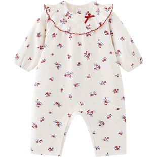 【商场同款】英氏婴儿衣服纯棉长袖新款女宝宝连体衣新年红色喜庆