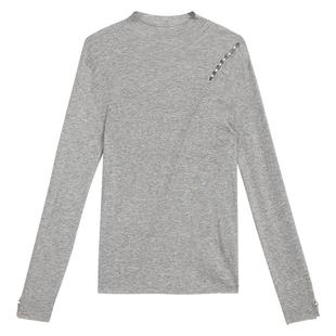 YINER音儿女装冬季法式半高领钉珠镂空拼接蚕丝羊毛混纺针织衫