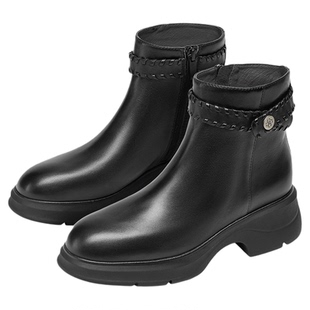 KISSCAT接吻猫简约短筒靴真皮切尔西靴舒适不累脚增高时装靴女