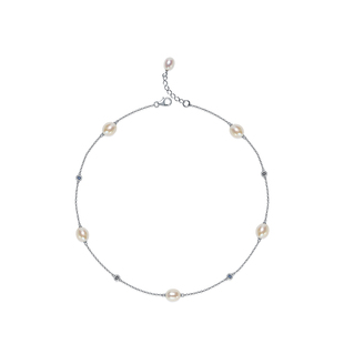 京润珍珠清逸 925银镶淡水珍珠7-9mm满天星项链水滴形白色珠宝女D