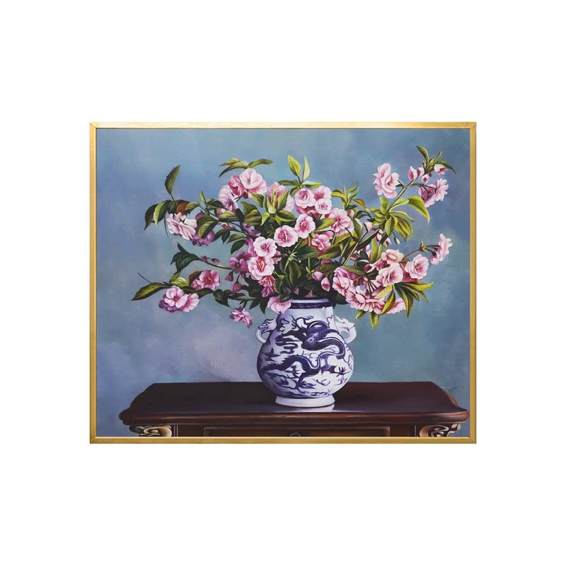 海棠花静物手绘油画玄关装饰画客厅抽象现代花开富贵餐厅过道挂画