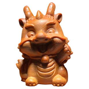 天然崖柏木雕招财龙手把件木质十二生肖卡通龙宝宝桌面工艺品摆件