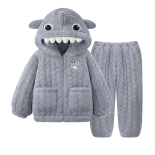 儿童睡衣冬季男童三层夹棉加厚2025新款冬款珊瑚绒保暖男孩家居服