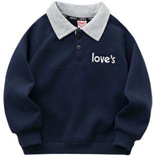 男童加绒翻领POLO卫衣2025冬季中大儿童加厚潮上衣复合绒保暖绒衫