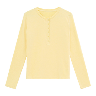 SEAWHEN海维恩气质亨利领长袖T恤女秋冬季美利奴羊毛显瘦打底衫