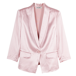 米思阳2026春季新款高级感缎面醋酸西装外套七分袖上衣女早秋薄款