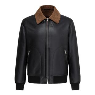 【皮毛一体】GENTSPACE 春季新款翻领保暖机车皮衣夹克外套男