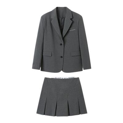 ANDREAMARTIN条纹西装百褶裙套装