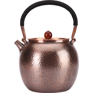 半手工一体嘴无焊接紫铜烧水壶口打出一片造纯铜茶壶复古锤纹