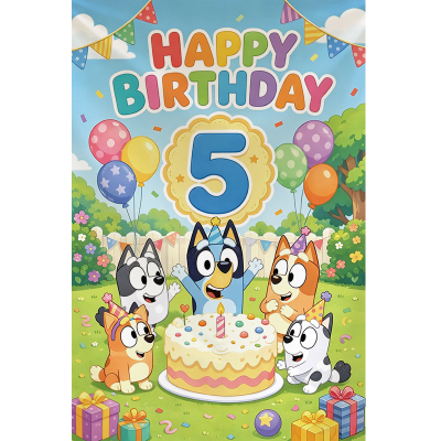 卡通布鲁伊主题生日气球背景布