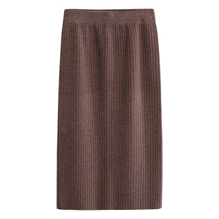 大码针织半身裙秋冬女包臀裙一步裙高腰加厚高个子加长直筒裙胖mm