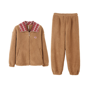 安之伴【巨保暖】北羔绒情侣睡衣女款秋冬季加厚男士珊瑚绒家居服