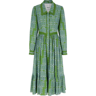 BORAAKSU翻领褶裥印花连衣裙