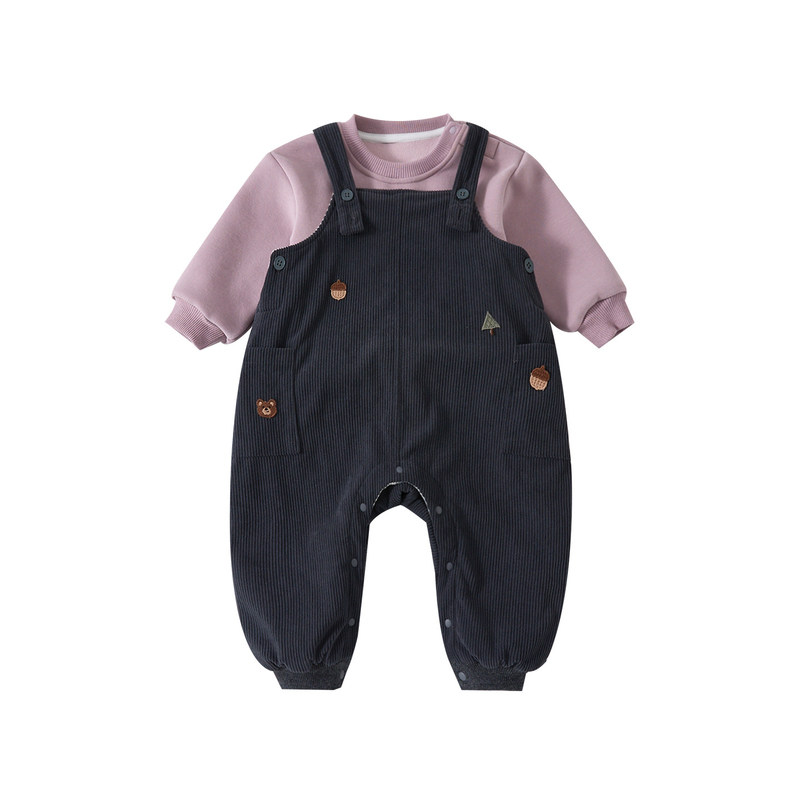 小童夹棉爬服加绒加厚背带连体裤