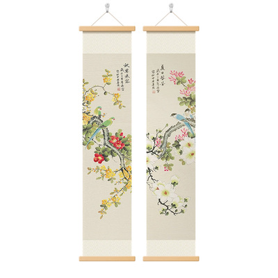 新中式花鸟梅兰竹菊卷轴挂画