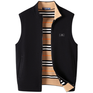 [绵羊毛保暖]梦特娇秋冬男士拉链开衫背心针织毛衣条纹马甲坎肩J