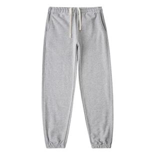 480g花灰色碳素磨毛紧密手抓一体绒保暖卫裤 纯色简约柔软束脚裤