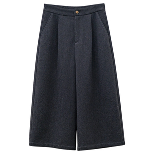 一三良品小个子 时髦灰色八分裤宽松显瘦毛呢阔腿裤西装裤子女冬