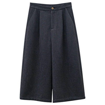 灰色八分裤宽松显瘦毛呢阔腿裤女