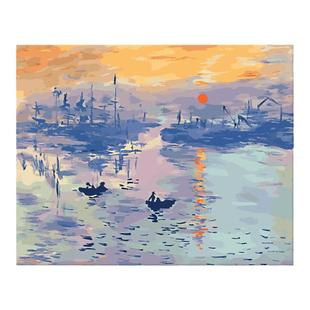 diy数字油彩画手工绘减压填充数字油画莫奈日出手工填色世界名画