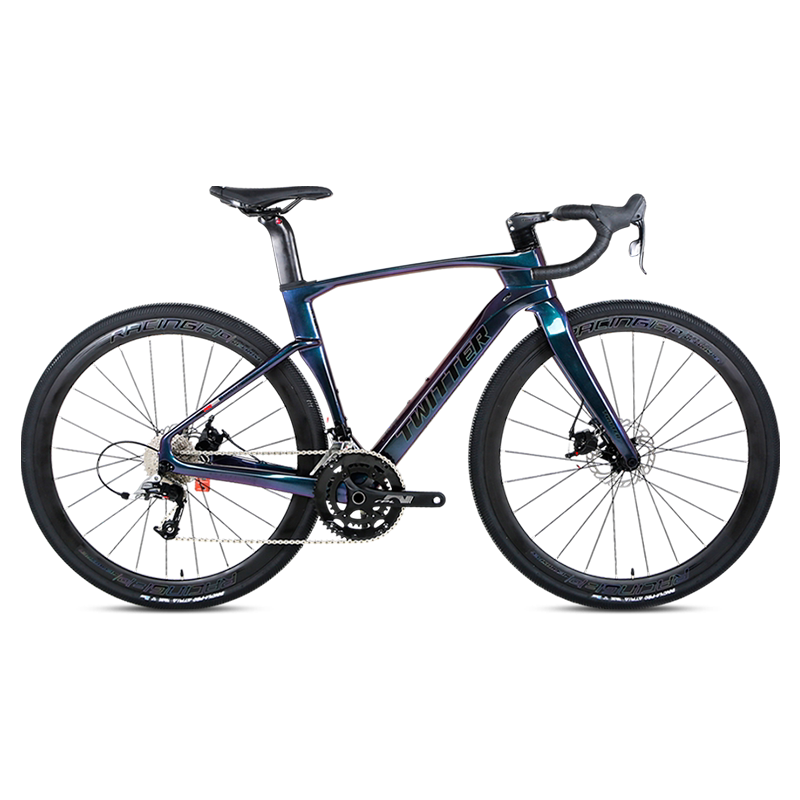 Dark color-shift TWITTER Gravel V3 complete bike, shown from the drive side