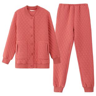 康妮雅冬季女轻薄夹棉睡衣家居服套装加厚棉服纯棉秋冬棉袄套装