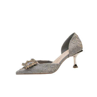 气质2025新款女鞋配裙子绿色高跟鞋秋优雅百搭婚鞋侧空尖头小单鞋