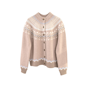 新品费尔岛风格 雪花酥提花 重磅6股加厚100纯山羊绒插肩袖开衫