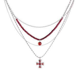 SUMIYAKI 叠戴项链！复古朋克红色十字架多层颈链