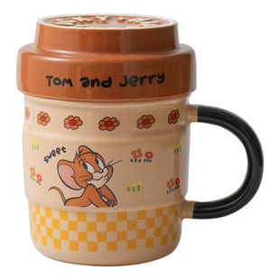 舍里猫和老鼠可爱杯子家用喝水杯陶瓷带盖马克杯办公室牛奶咖啡杯