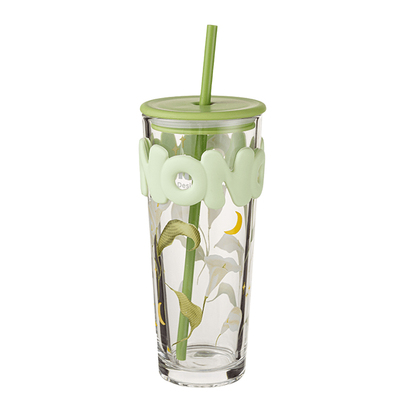 高颜值玻璃杯女学生带盖吸管杯